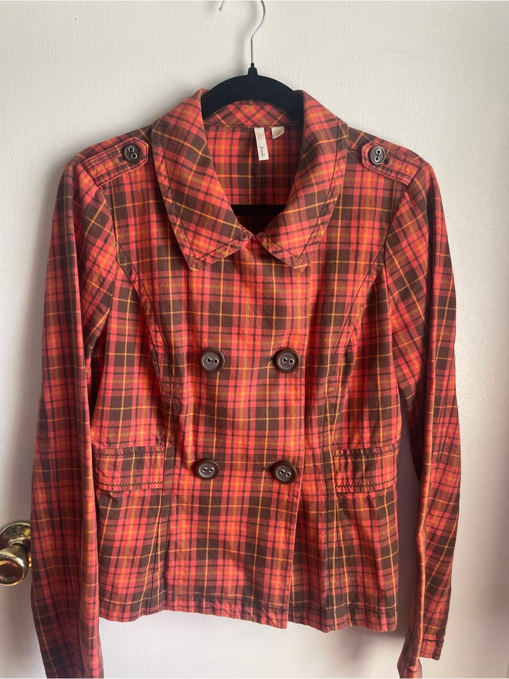 Vintage 100% cotton Frenchi Plaid Double-Breasted Pea Coat